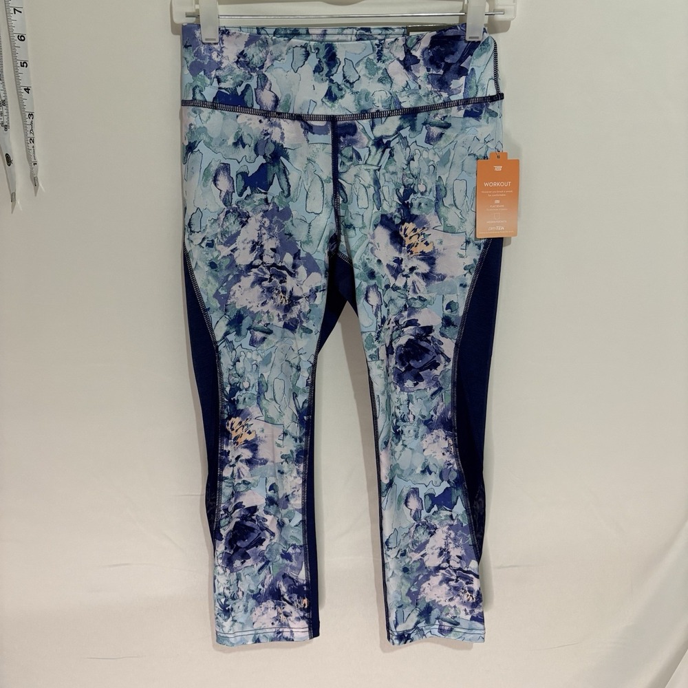 Tek Gear Dry Tek Womens Blue Floral Workout Capri Pants Spandex Small NWT